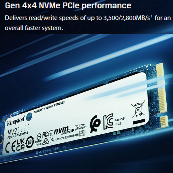 500GB Kingston SNV2S/500G NV2 NVMe PCIe 4.0 M.2 Solid State Disk (SSD) Read: 3500MB/s, Write: 2100MB/s